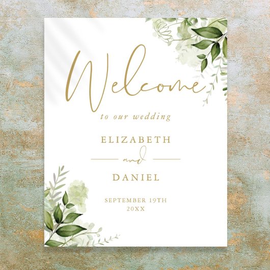 Green Foliage Wedding Gold Willkommenszeichen Poster