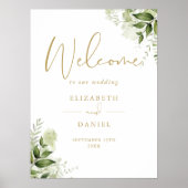 Green Foliage Wedding Gold Willkommenszeichen Poster (Vorne)