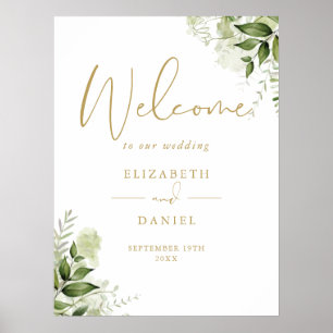 Green Foliage Wedding Gold Willkommenszeichen Poster