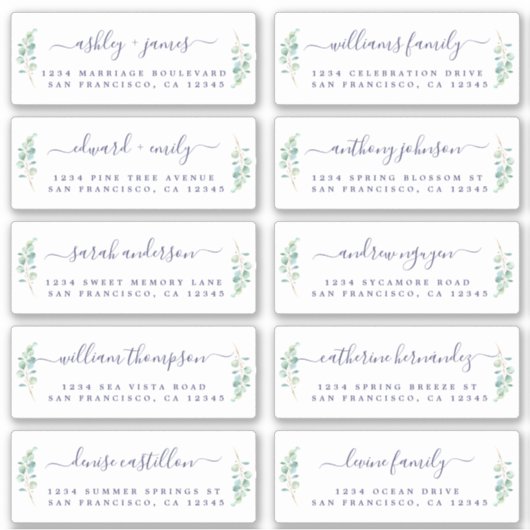 Green Foliage Wedding Guest Address Labels (Vorderseite)