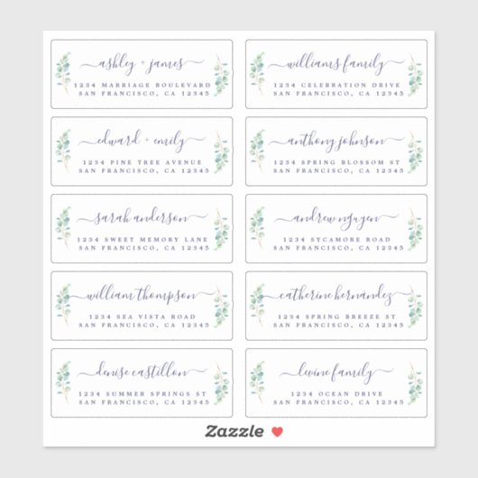 Green Foliage Wedding Guest Address Labels (Blatt)
