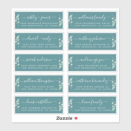 Green Foliage Wedding Guest Address Labels (Blatt)