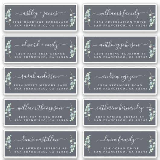 Green Foliage Wedding Guest Address Labels (Vorderseite)
