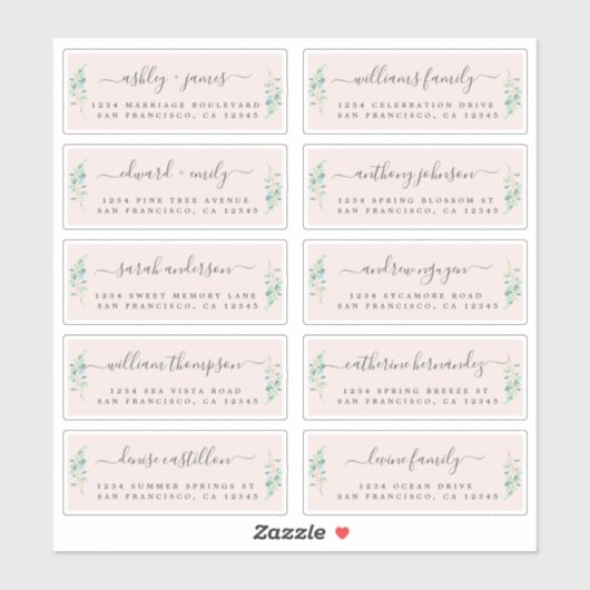 Green Foliage Wedding Guest Address Labels (Blatt)