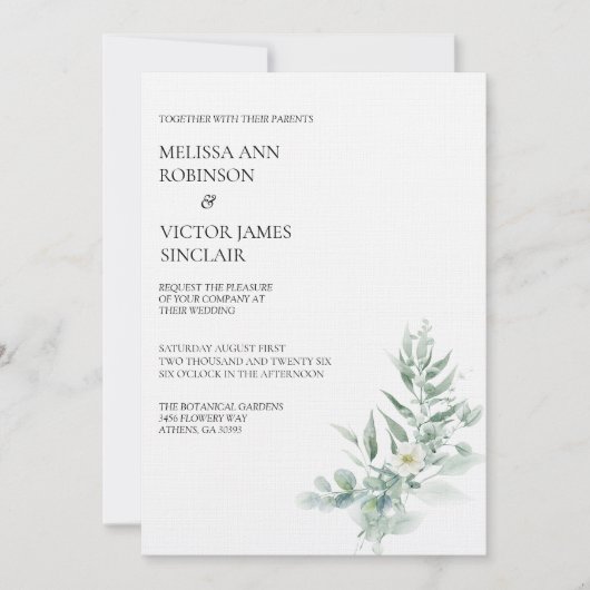 Green Foliage Wedding Invitation Einladung (Vorderseite)