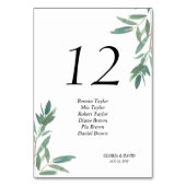 Green Foliage Wedding Tischnummer Card (Vorderseite)