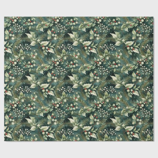 Green Foliage Weihnachtsgeschenk Wrap Geschenkpapier (Flach)