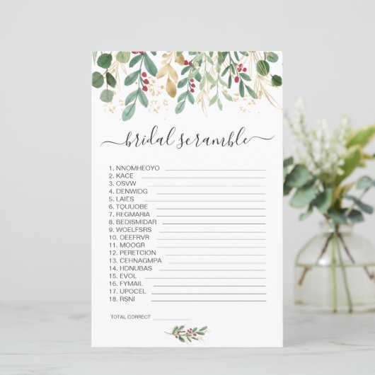 Green Foliage Word Scramble Brautparty Game (Stehend Vorderseite)