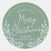 Green Foliage Wreath Frohe Weihnachten Runder Aufkleber (Vorderseite)