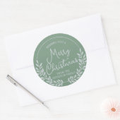 Green Foliage Wreath Frohe Weihnachten Runder Aufkleber (Umschlag)