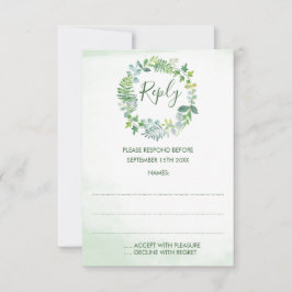 Green Foliage Wreath Reply Cards RSVP Karte