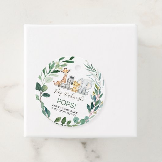 Green Foliage Wreath Safari Baby Shower Pop It Geschenkanhänger (Beispiel)