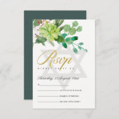 GREEN FOLIAGE WREATH STAR BAR BAT MITZVAH UAWG RSVP KARTE (Vorne/Hinten)