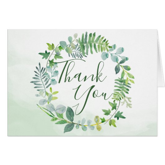 Green Foliage Wreath Watercolor Vielen Dank (Vorderseite (Horizontal))