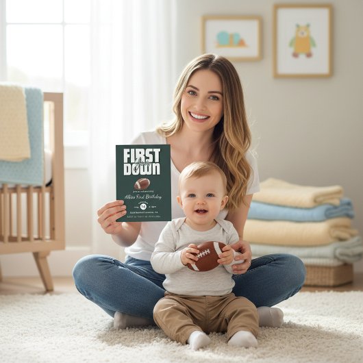 Green Football First Birthday Invite Einladung