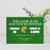 Green Football Game Night Invitation Einladung (Stehend Vorderseite)