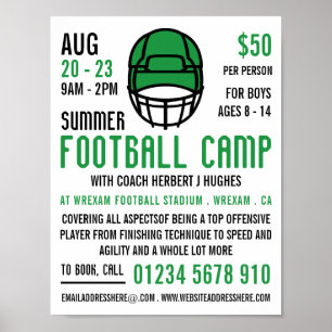 Green Football Helm, Fußball Camp Werbung Poster