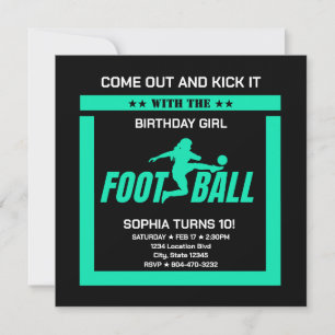Green Football Player Girl, Birthday Girl Team Einladung