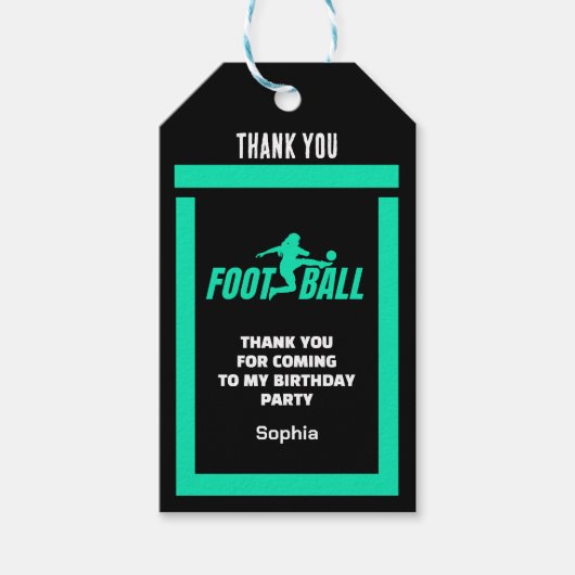 Green Football Player Girl, Birthday Girl Team Geschenkanhänger (Vorderseite)