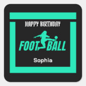 Green Football Player Girl, Birthday Girl Team Quadratischer Aufkleber (Vorderseite)