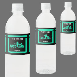 Green Football Player Girl, Birthday Girl Team Wasserflaschenetikett