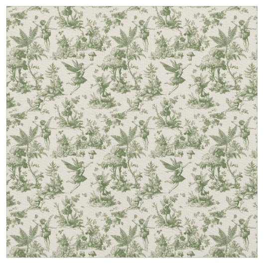 Green Forest fairies Toile de Jouy Pattern Stoff (Nahaufnahme)