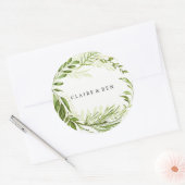 Green Forest Garden Leaf Wreath Wedding Runder Aufkleber (Umschlag)