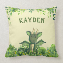Green Forest Watercolor Baby Dragon 