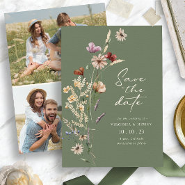 Green Foto Boho Save the Date Flachkarte