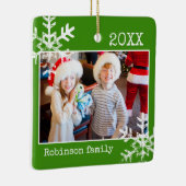 Green Foto Border White Snowflakes Holiday Keramikornament (Rechts)