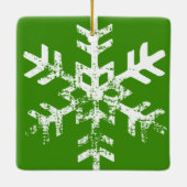 Green Foto Border White Snowflakes Holiday Keramikornament (Rückseite)