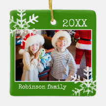 Green Foto Border White Snowflakes Holiday