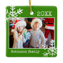 Green Foto Border White Snowflakes Holiday