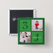 Green Foto Collage Personalisiert Geburtstagskinde Button (Vorne & Hinten)