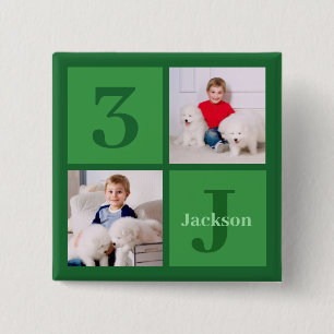Green Foto Collage Personalisiert Geburtstagskinde Button