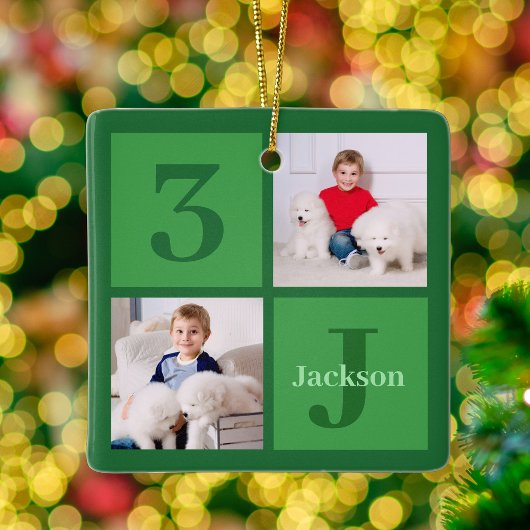 Green Foto Collage Personalisiert Kids Weihnachten Keramikornament