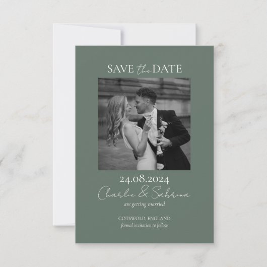 Green Foto Save the Date-Karte mit QR-Code ablegen Date (Vorderseite)