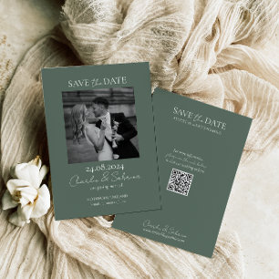Green Foto Save the Date-Karte mit QR-Code ablegen Date