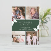 Green Four Foto Christmas Holly Feiertagskarte (Stehend Vorderseite)