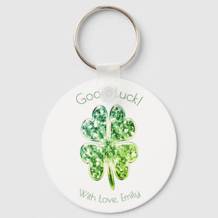 Green Four Leaf Clover Custom Text Good Luck Schlüsselanhänger
