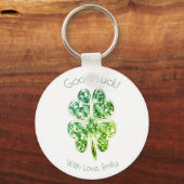 Green Four Leaf Clover Custom Text Good Luck Schlüsselanhänger (Vorderseite)