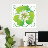 Green Four Leaf Clover with White Floral Bloom Poster (Heimbüro)
