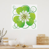 Green Four Leaf Clover with White Floral Bloom Poster (Küche)