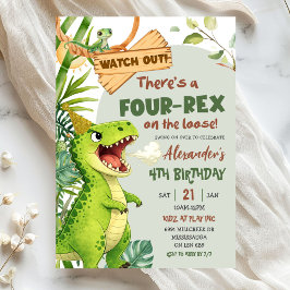 Green Four Rex On The Loose Fourth Birthday Einladung