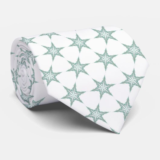Green Fractal Star Snowflake Christmas Tree White Krawatte (Gerollt)