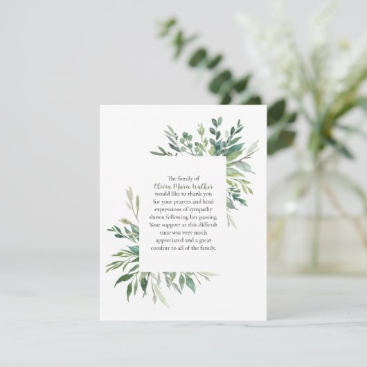 Green Frame Beerdigung Script Vielen Dank Note Car Dankeskarte (Stehend Vorderseite)