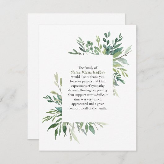 Green Frame Beerdigung Script Vielen Dank Note Car Dankeskarte (Vorne/Hinten)