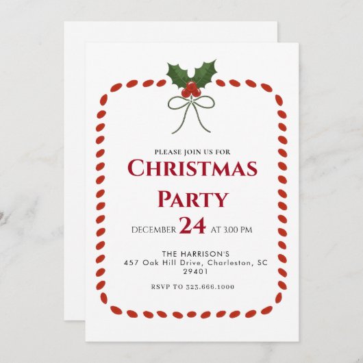 Green Frame Feiertage Weihnachts-Abendessen Einladung (Vorne/Hinten)