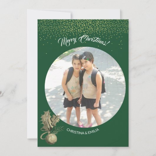 Green Frame One Foto Frohe Weihnachten Einladung (Vorderseite)