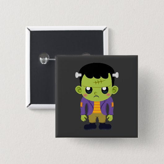 Green Frankenstein Monster Halloween Button (Vorne & Hinten)